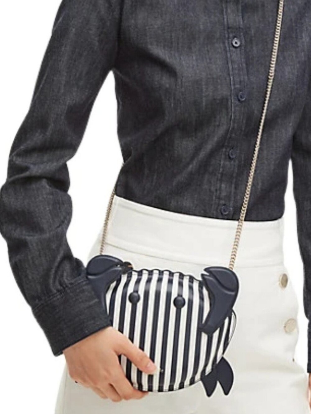 Kate Spade Crab Crossbody Purse, black and white striped, EUC - Picture 4 of 8